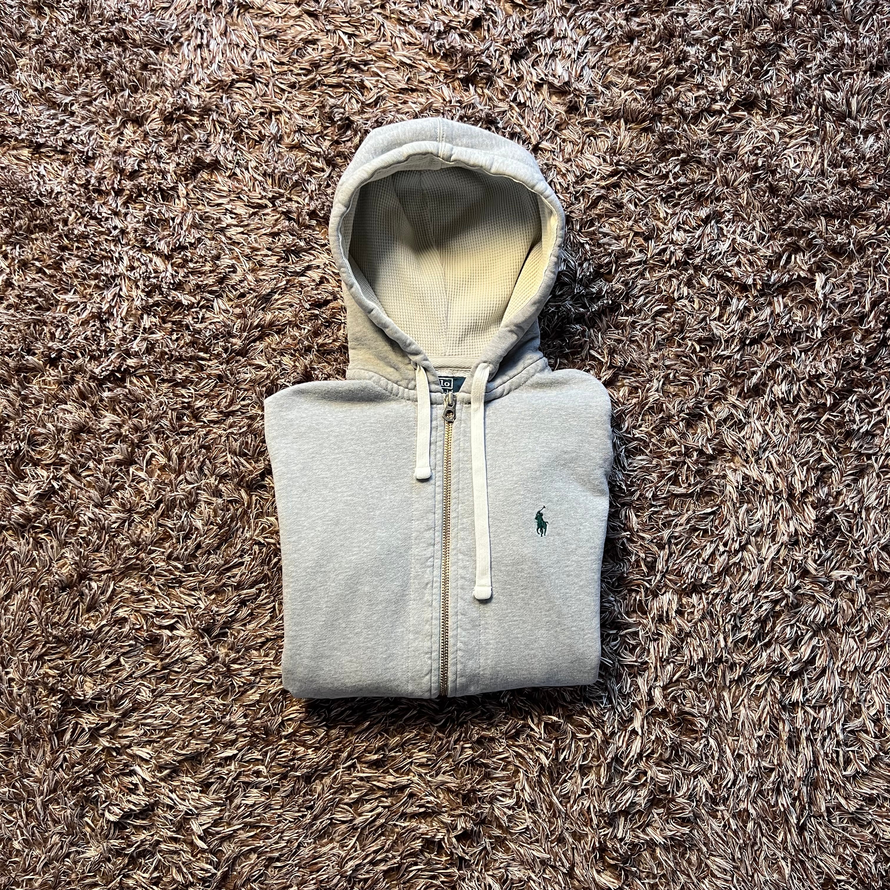 Ralph Lauren Grey Full-Zip Hoodie - Waffle Lined Hood & Green Badge