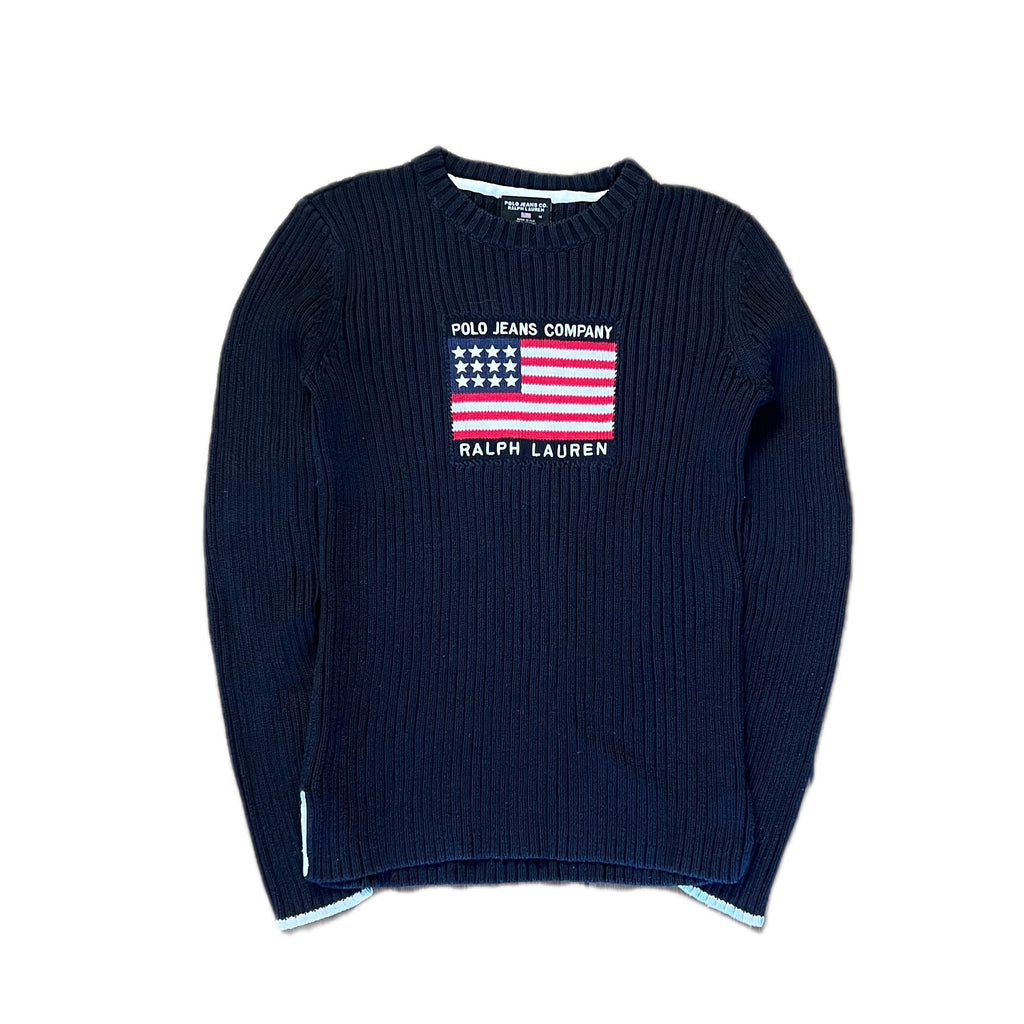 Black Polo Jeans Ralph Lauren USA Flag Knitted Sweater