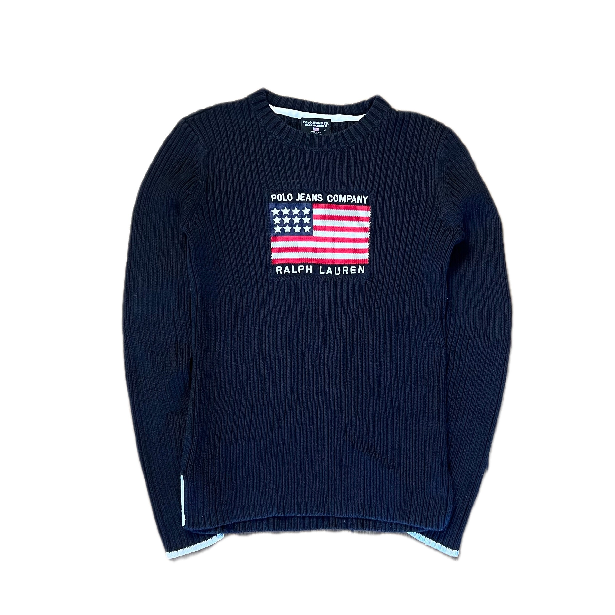 Black Polo Jeans Ralph Lauren USA Flag Knitted Sweater