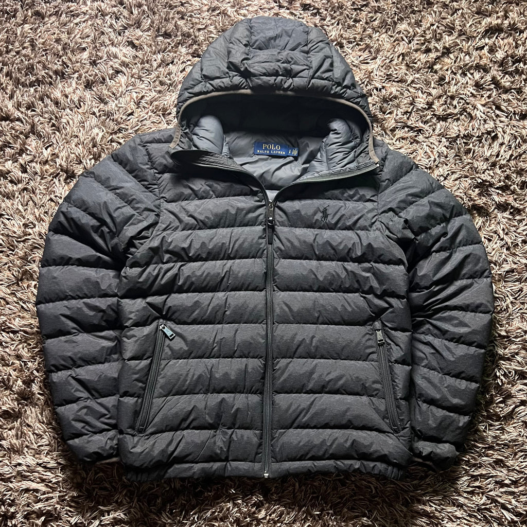 Grey Ralph Lauren Zip Up Packable Puffer Jacket