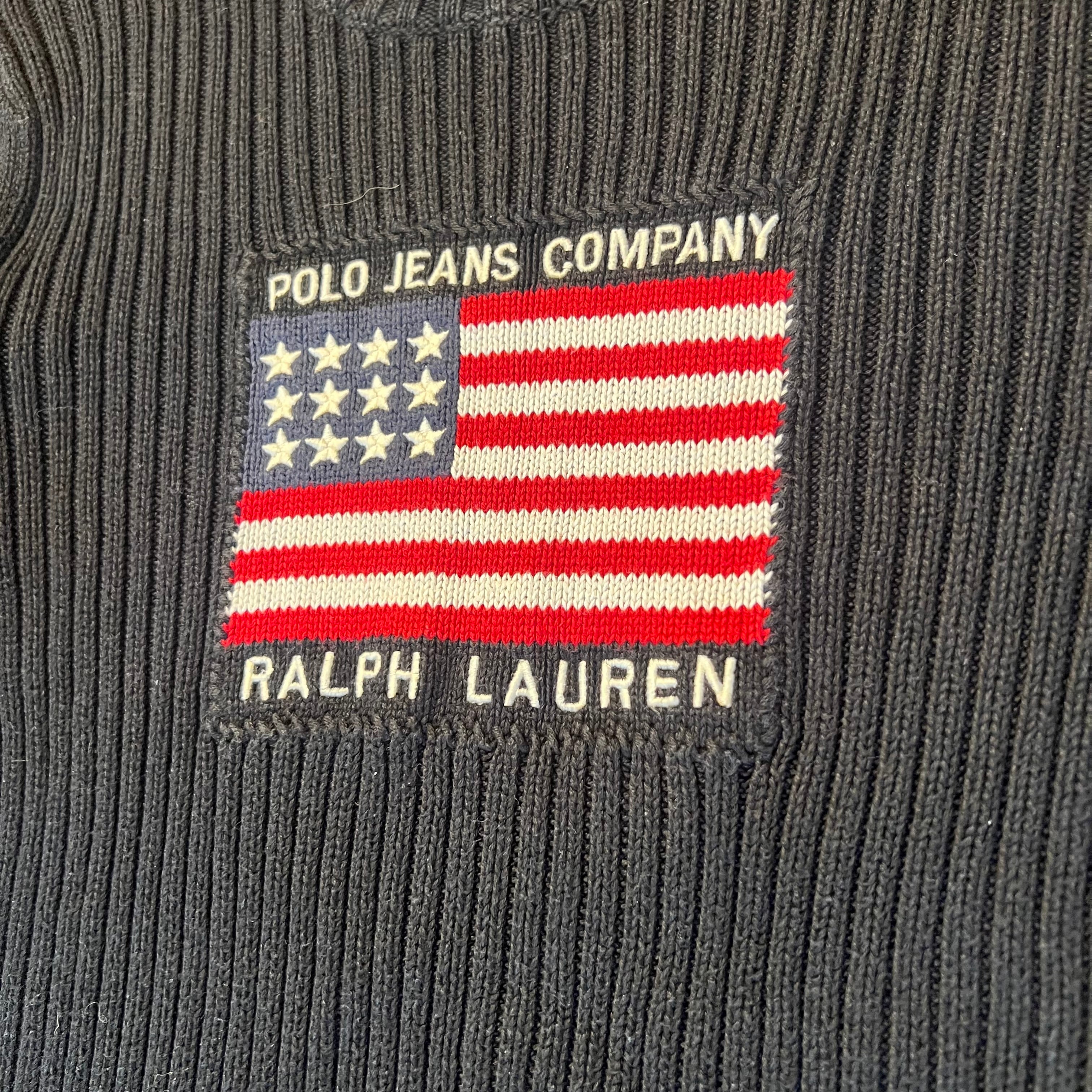 Black Polo Jeans Ralph Lauren USA Flag Knitted Sweater