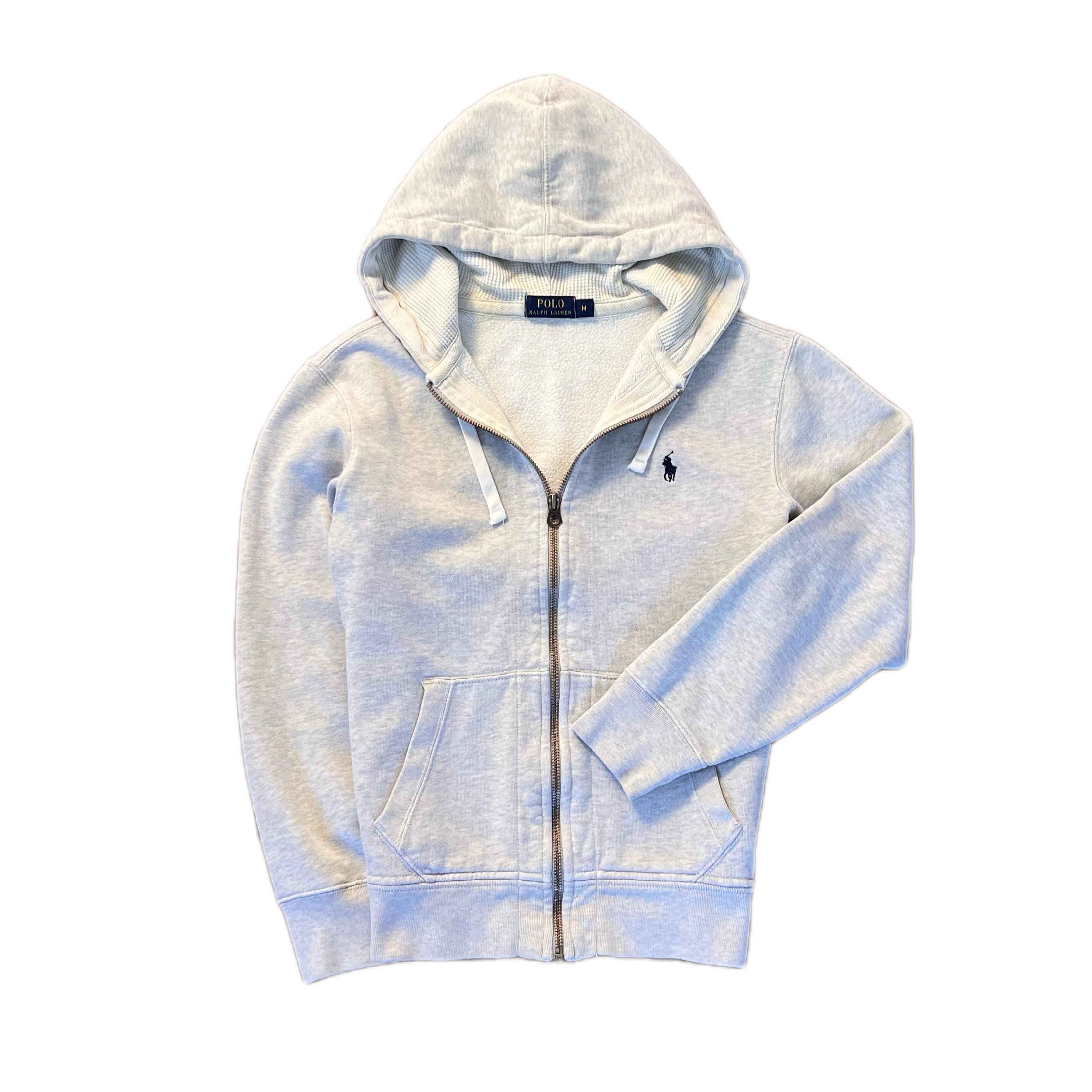 Grey Ralph Lauren Navy Badge Zip Up Hoodie