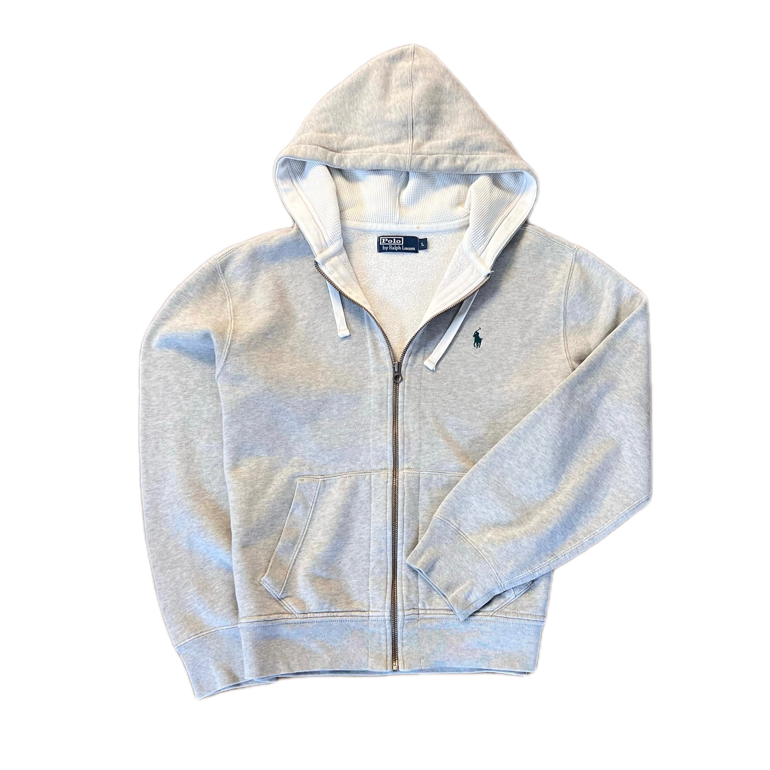 Grey Polo Ralph Lauren Green Badge Zip Up Hoodie