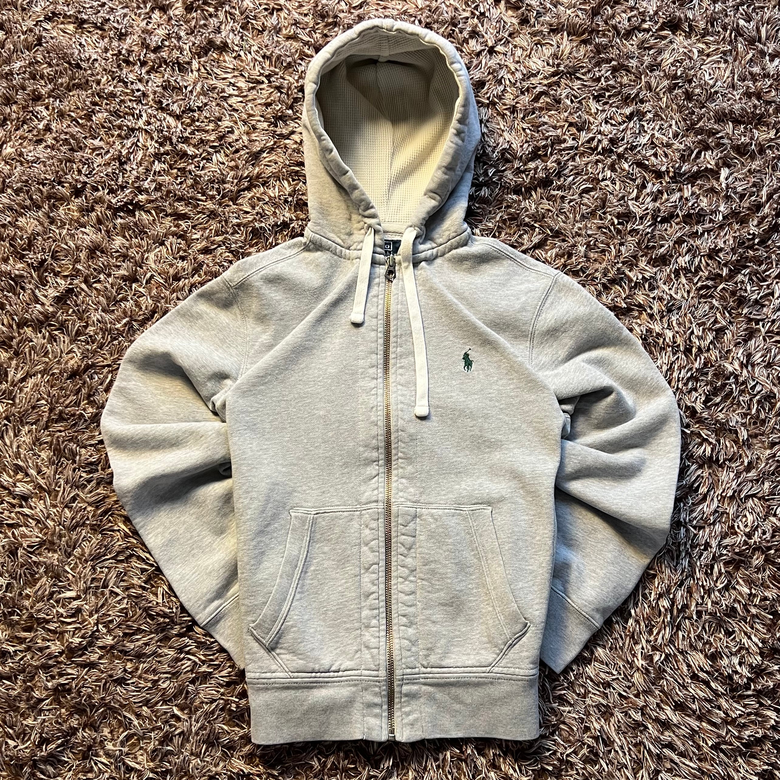 Ralph Lauren Grey Full-Zip Hoodie - Waffle Lined Hood & Green Badge