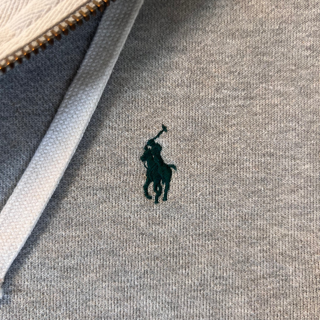 Grey Polo Ralph Lauren Green Badge Zip Up Hoodie