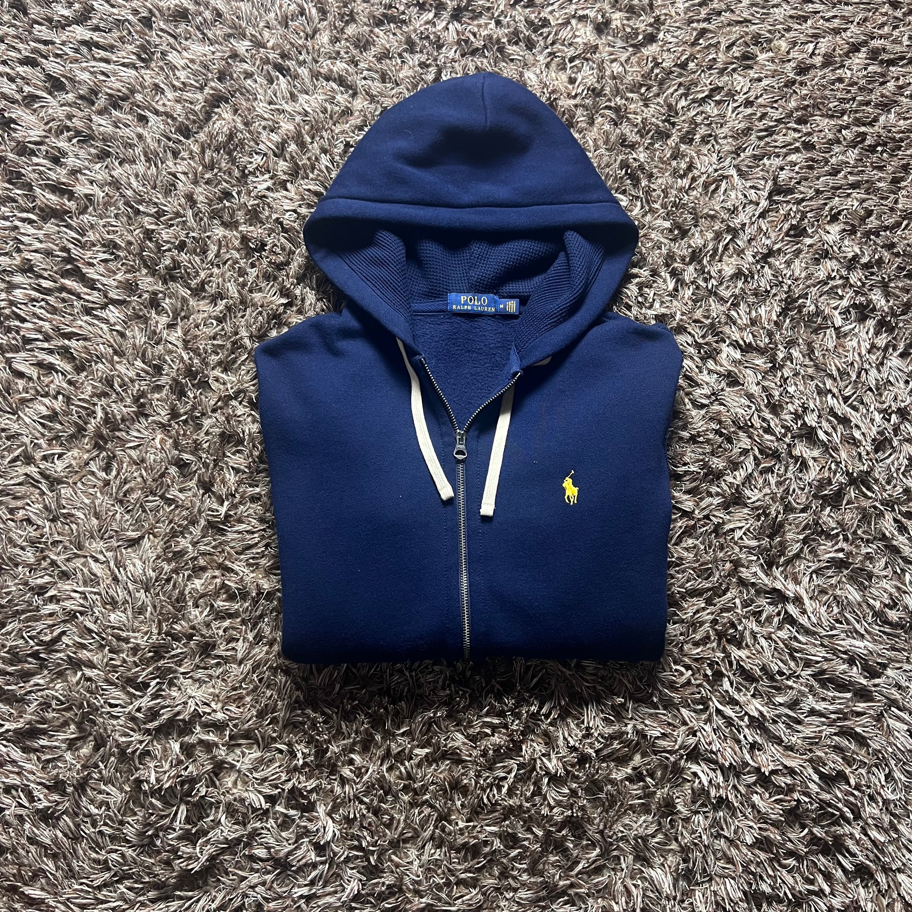 Ralph Lauren Navy Full-Zip Hoodie - Waffle Lined Hood & Golden Badge